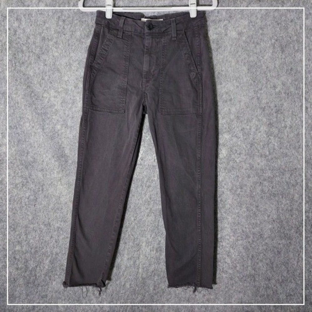 AMO Jeans Women 24 Gray Army Trouser Cargo Straight Leg Stonewash Utility Grunge